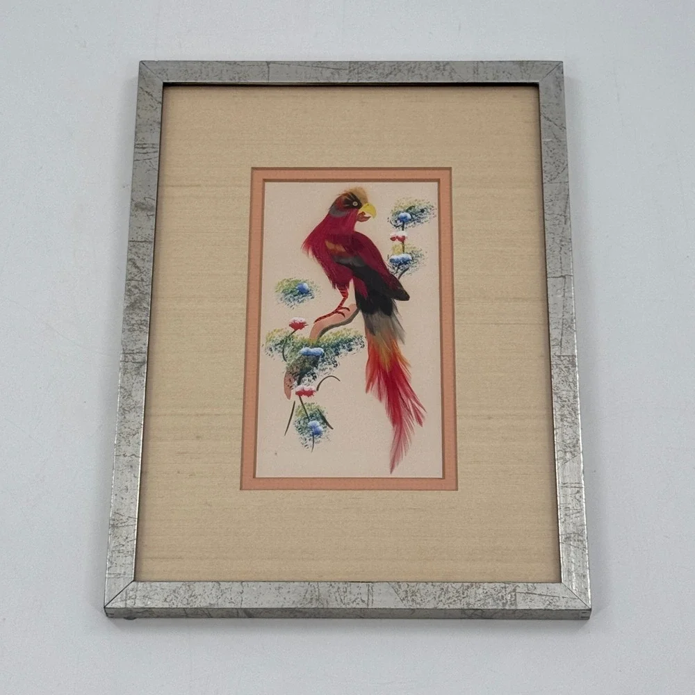 Vintage Exotic Tropical Bird Featherwork